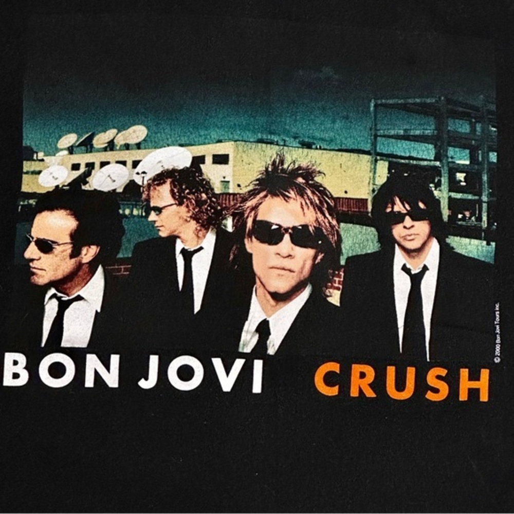 Bon Jovi Black Graphic Tee - Short Sleeve Concert Merch Big Hair Band GenX Music